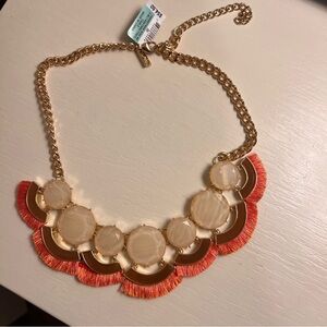 statement necklace goldtone chain, stone & fringe INC